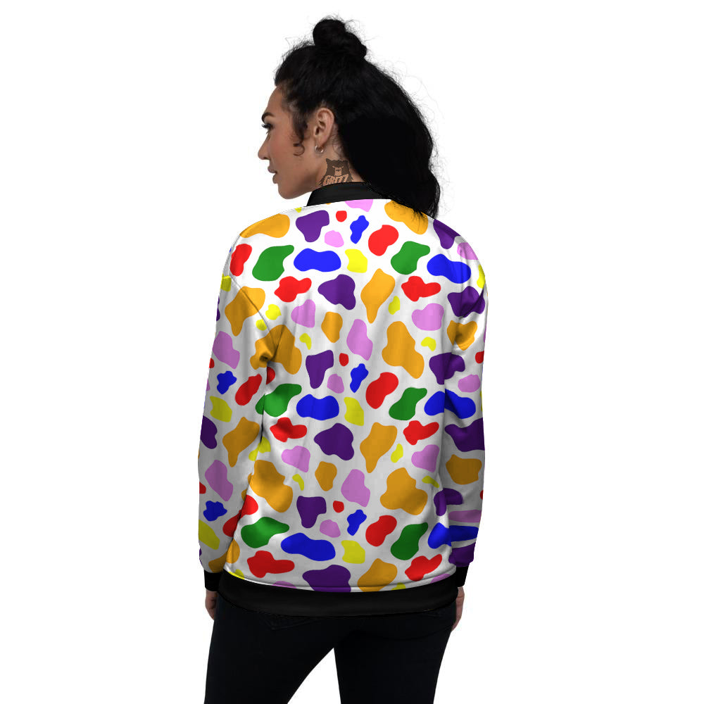 Rainbow Cow Print Pattern Women's Bomber Jacket-grizzshop