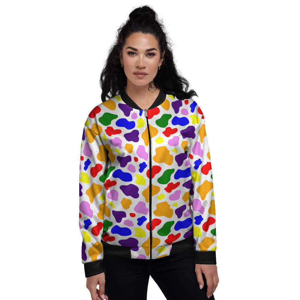 Rainbow Cow Print Pattern Women's Bomber Jacket-grizzshop
