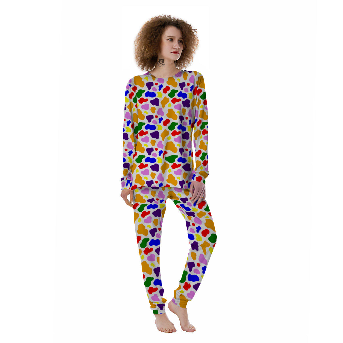 Rainbow Cow Print Pattern Women's Pajamas-grizzshop