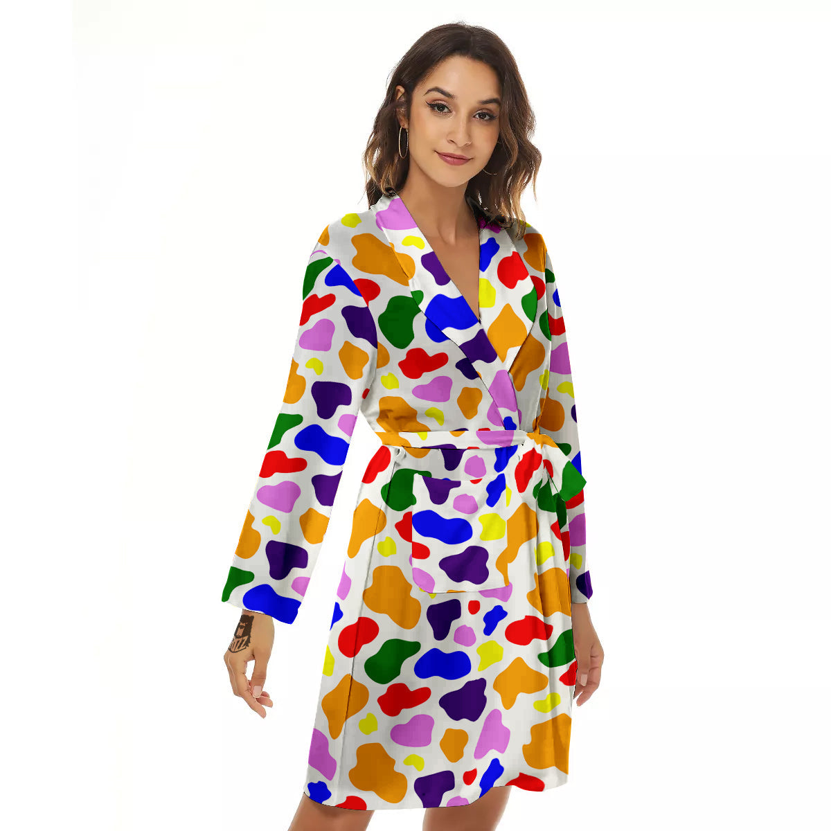 Rainbow Cow Print Pattern Women's Robe-grizzshop