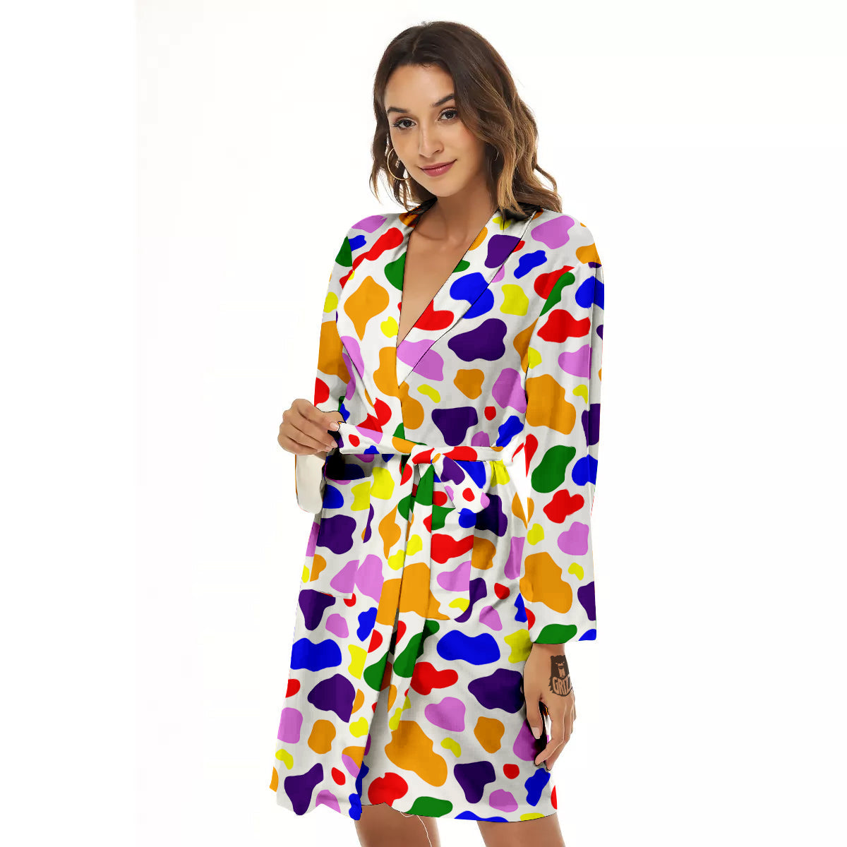 Rainbow Cow Print Pattern Women's Robe-grizzshop