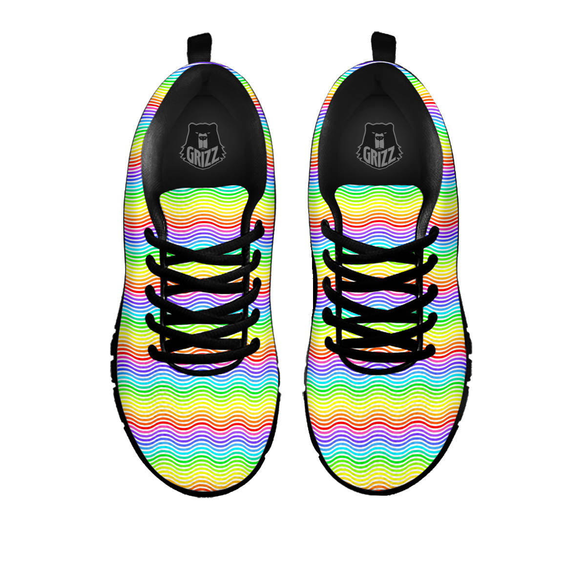 Rainbow Curved Print Pattern Black Sneaker-grizzshop