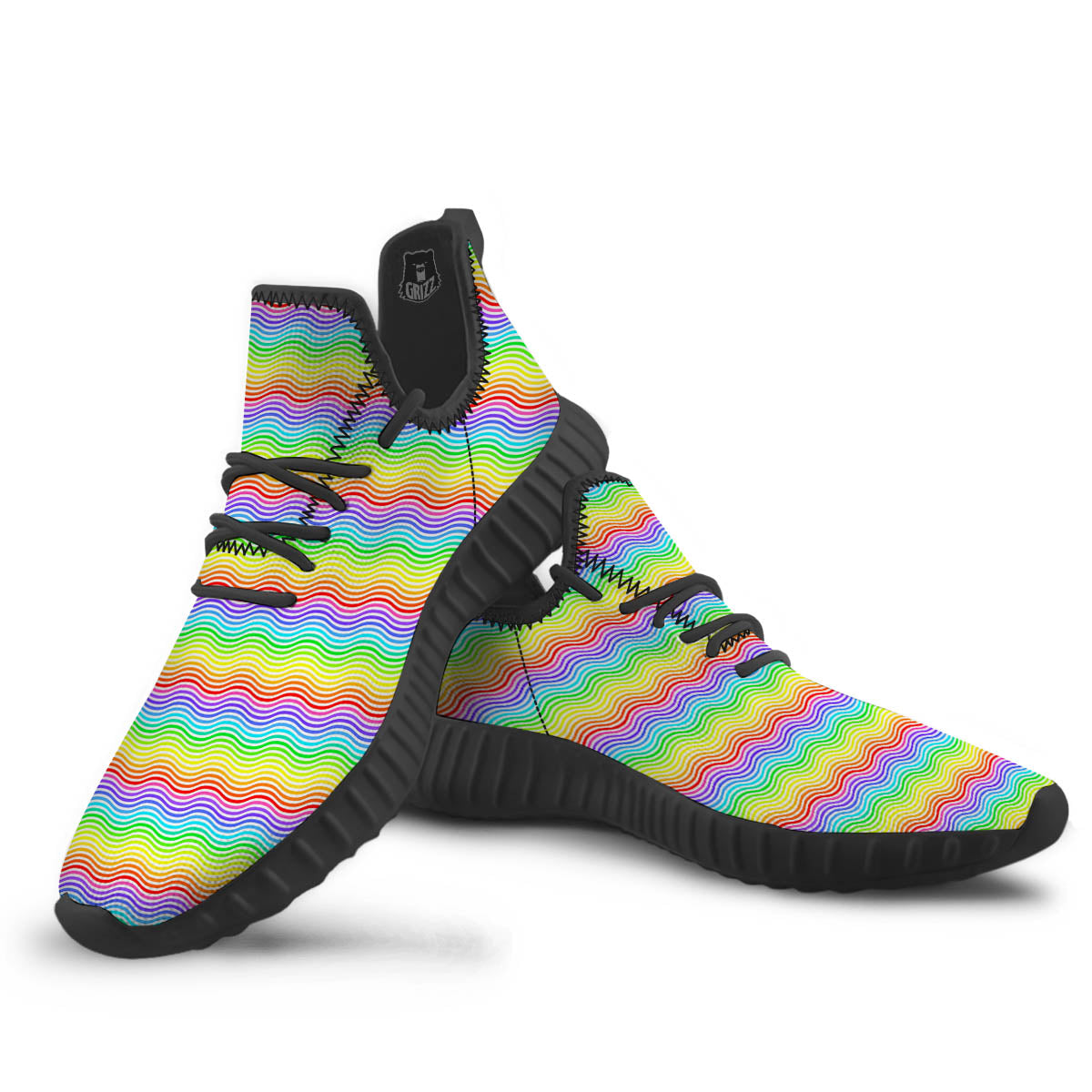Rainbow Curved Print Pattern Black Walking Shoes-grizzshop
