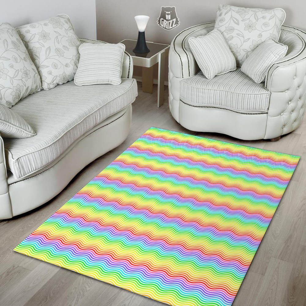 Rainbow Curved Print Pattern Floor Mat-grizzshop