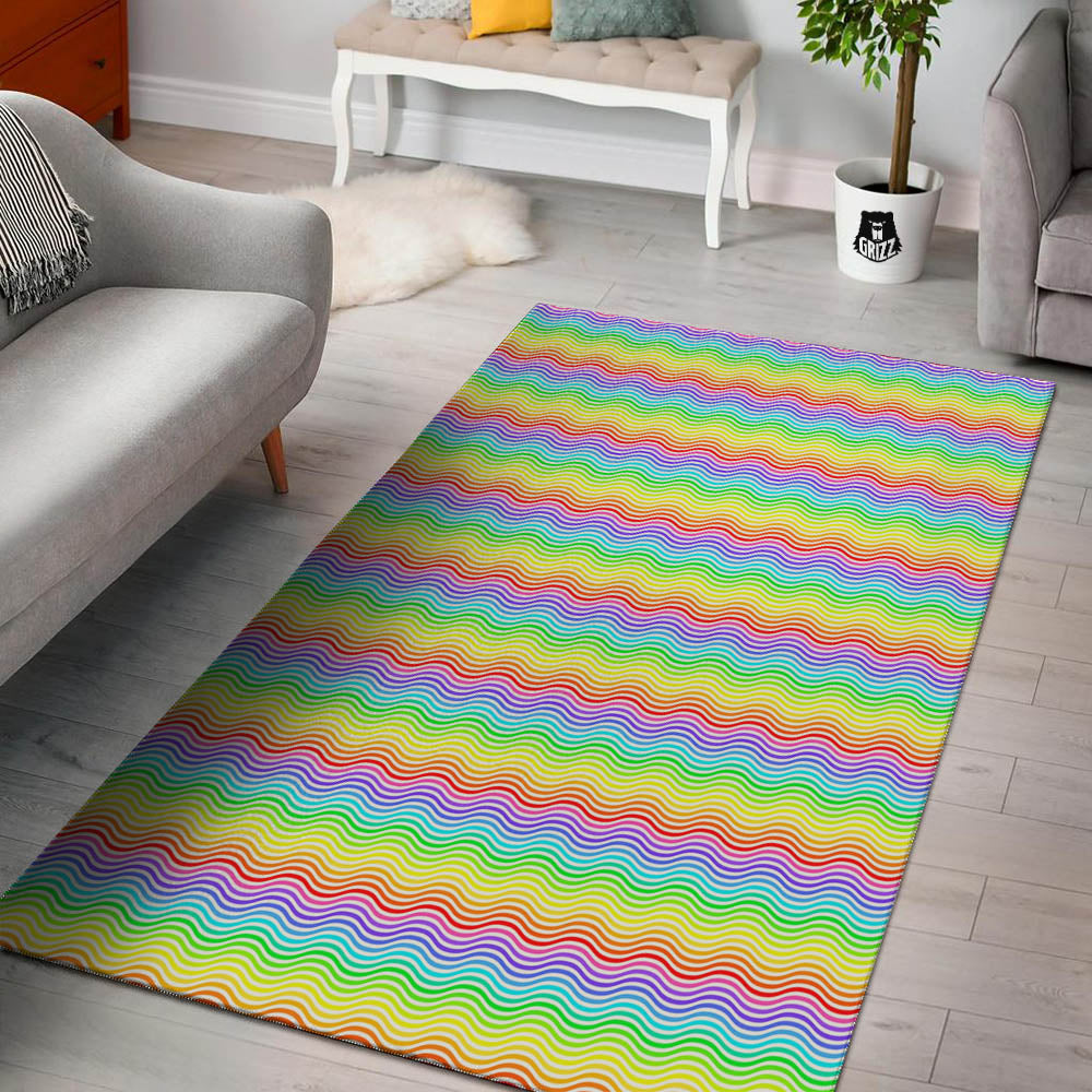 Rainbow Curved Print Pattern Floor Mat-grizzshop