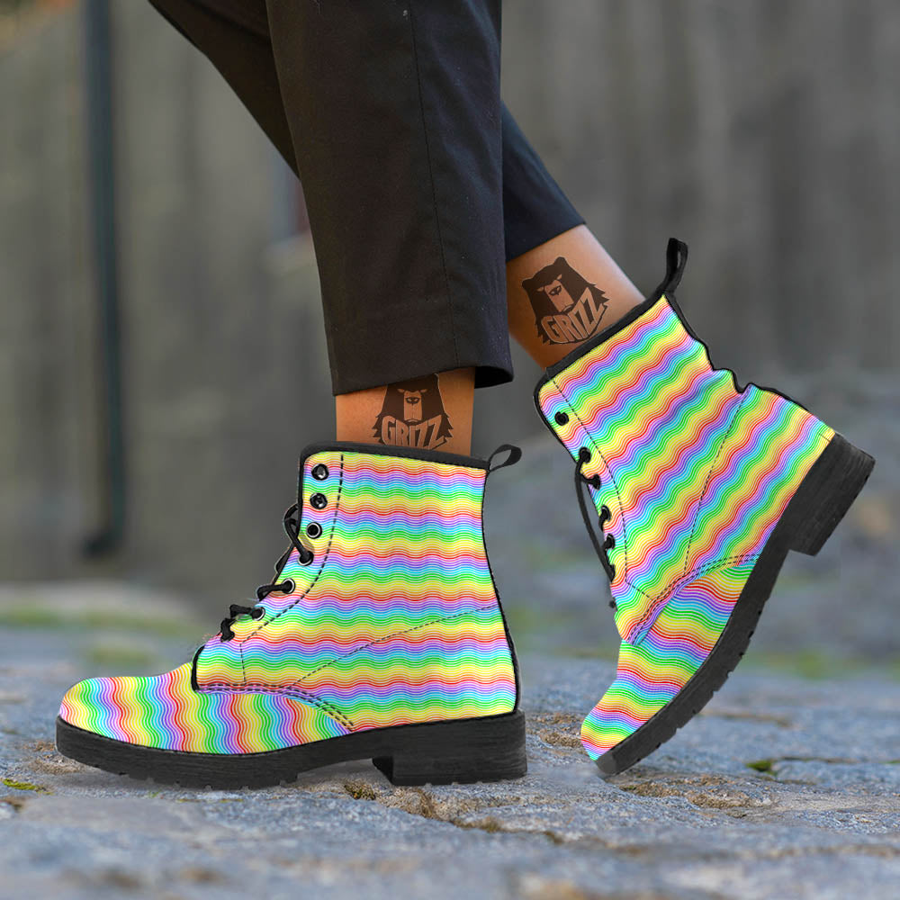 Rainbow Curved Print Pattern Leather Boots-grizzshop