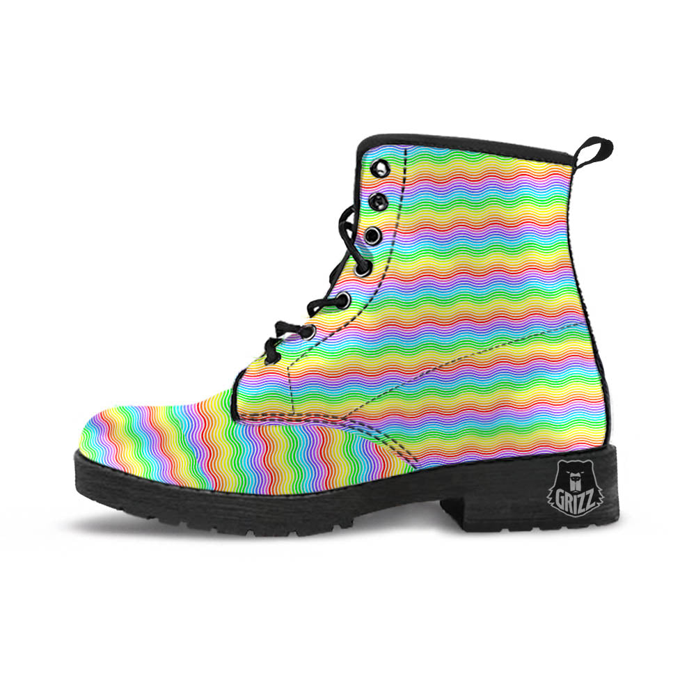Rainbow Curved Print Pattern Leather Boots-grizzshop