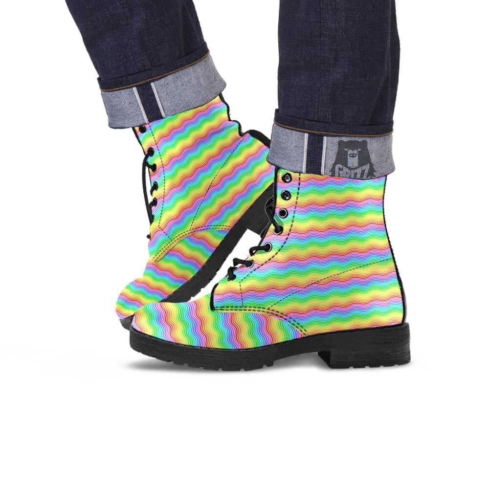 Rainbow Curved Print Pattern Leather Boots-grizzshop