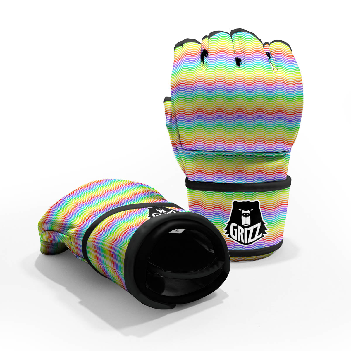 Rainbow Curved Print Pattern MMA Gloves-grizzshop