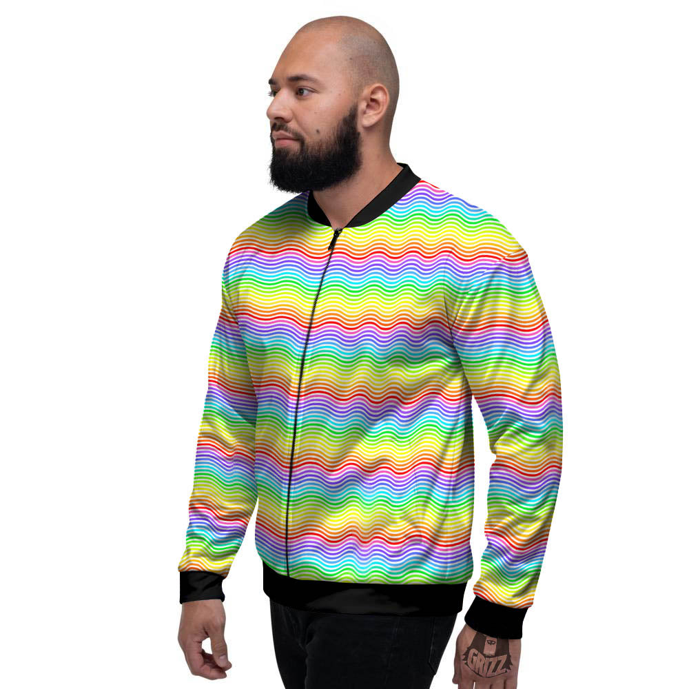 Rainbow Curved Print Pattern Men's Bomber Jacket-grizzshop