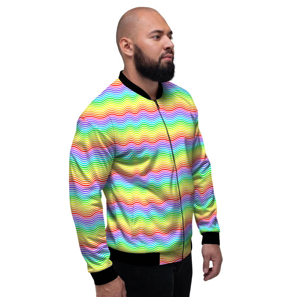Rainbow Curved Print Pattern Men's Bomber Jacket-grizzshop