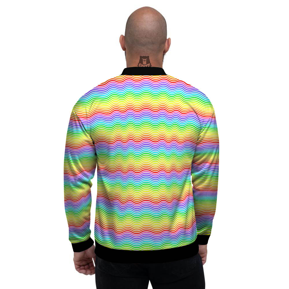 Rainbow Curved Print Pattern Men's Bomber Jacket-grizzshop