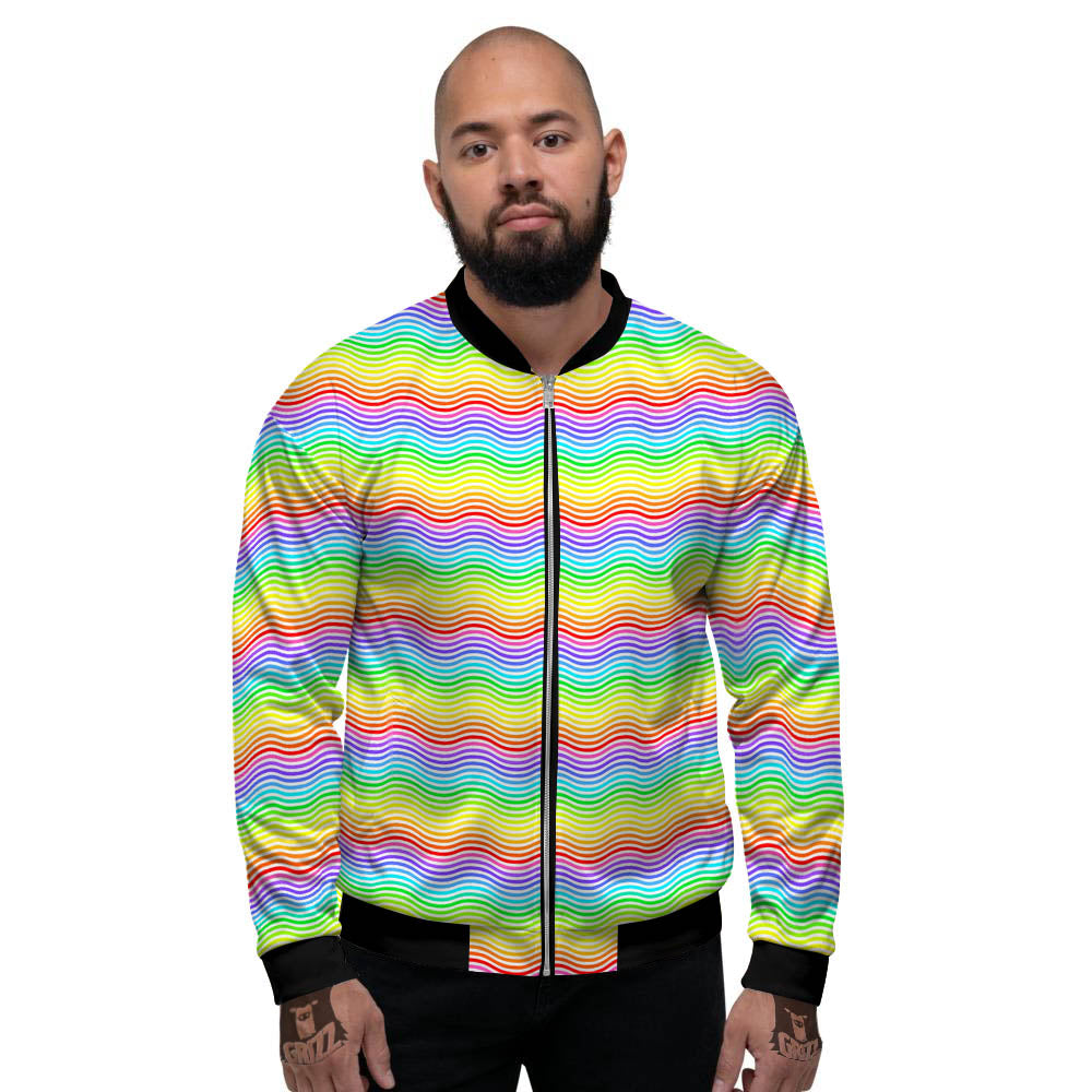 Rainbow Curved Print Pattern Men's Bomber Jacket-grizzshop