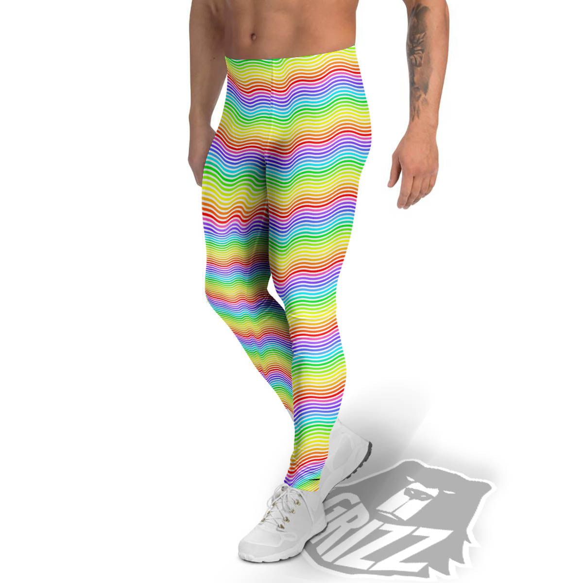 Rainbow Curved Print Pattern Men's Leggings-grizzshop