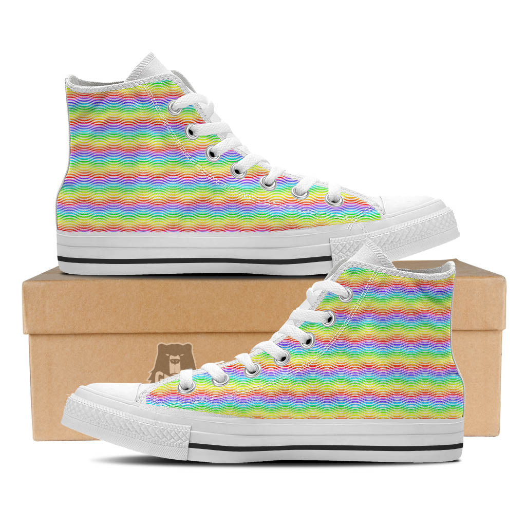 Rainbow Curved Print Pattern White High Top Shoes-grizzshop