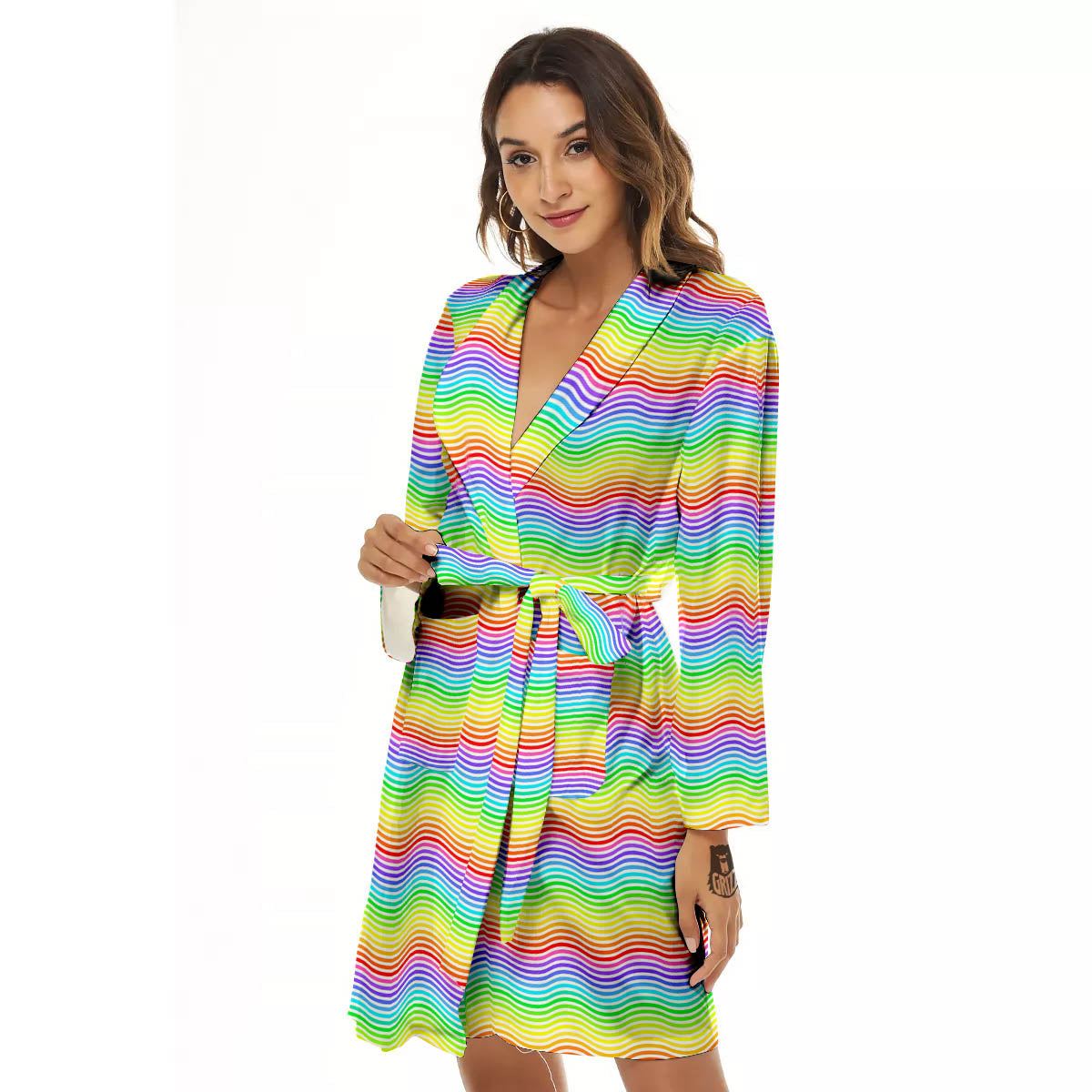 Rainbow Curved Print Pattern Women's Robe-grizzshop