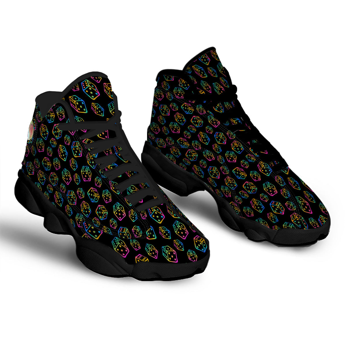 Rainbow Dice Print Pattern Black Basketball Shoes-grizzshop