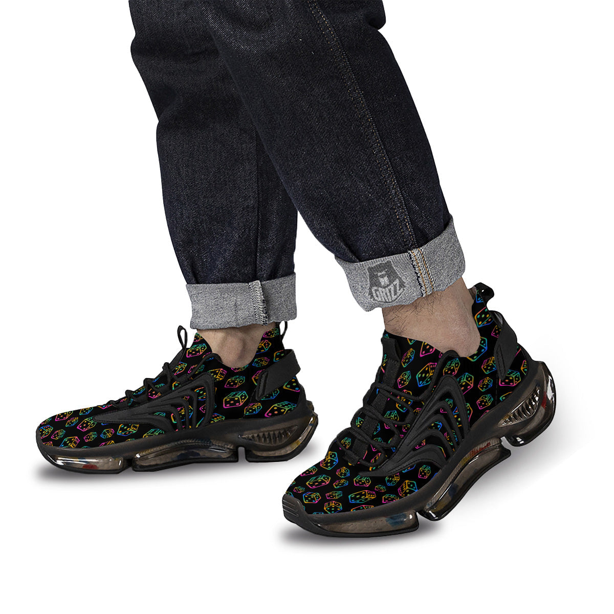 Rainbow Dice Print Pattern Black Gym Shoes-grizzshop