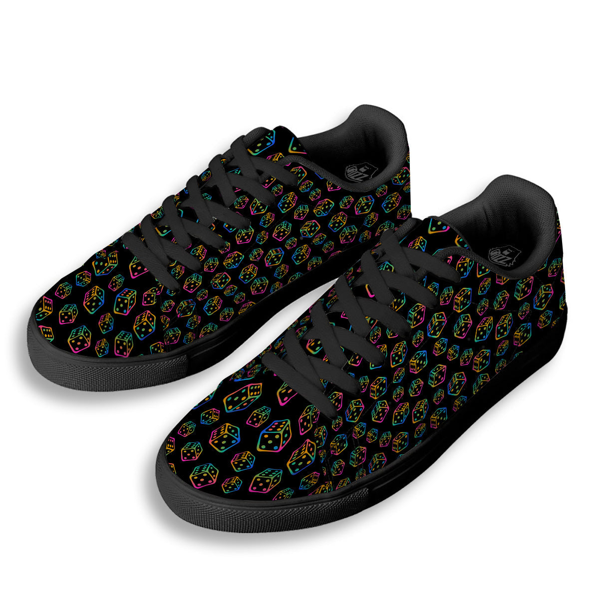 Rainbow Dice Print Pattern Black Low Top Sneakers-grizzshop