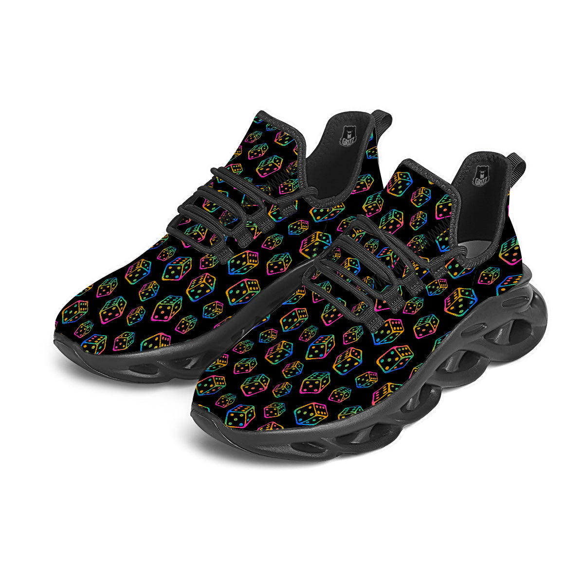 Rainbow Dice Print Pattern Black Running Shoes-grizzshop