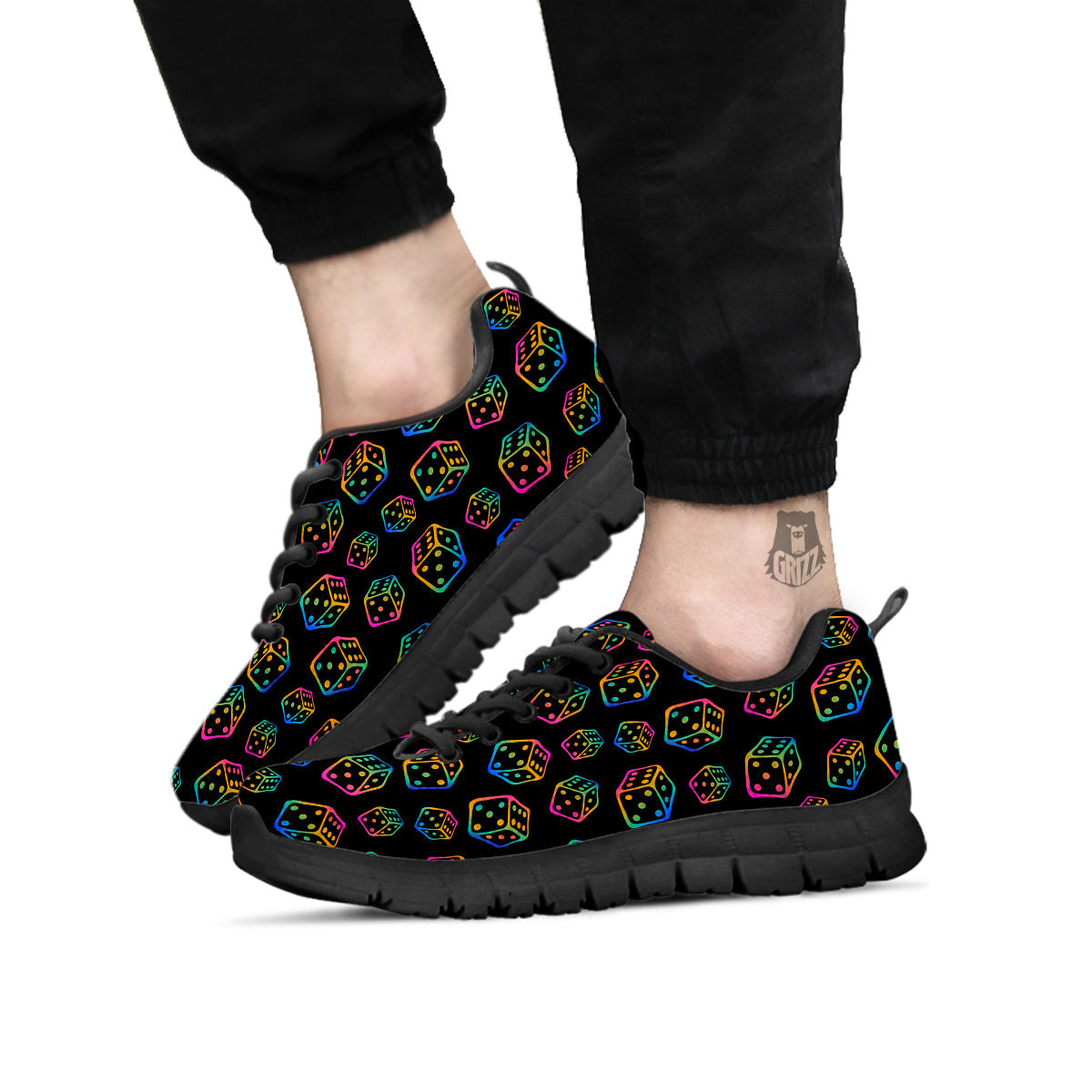 Rainbow Dice Print Pattern Black Sneaker-grizzshop