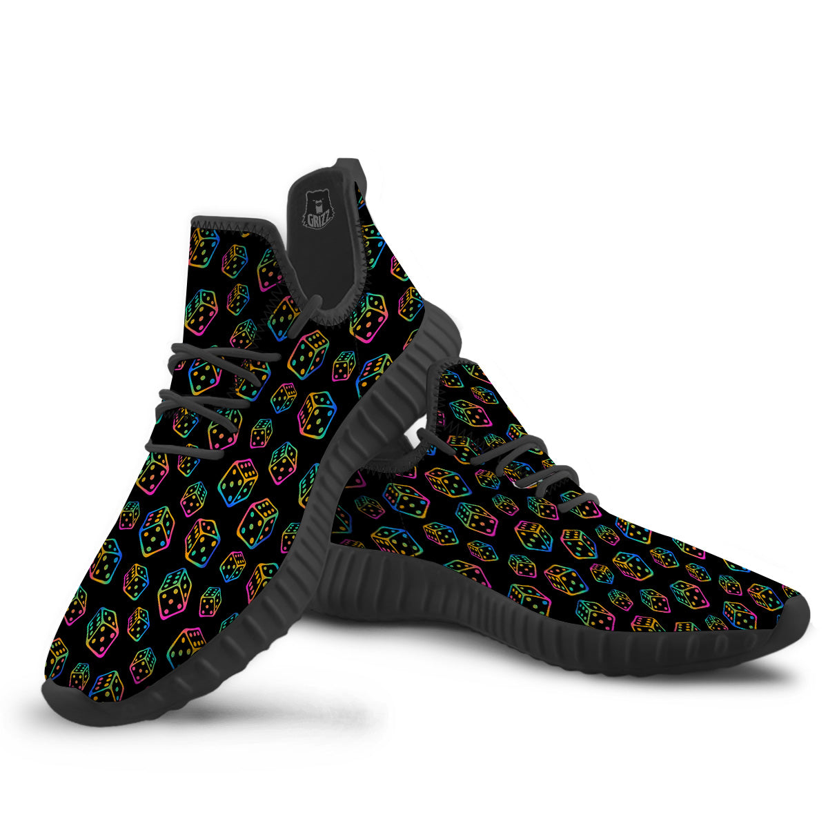 Rainbow Dice Print Pattern Black Walking Shoes-grizzshop