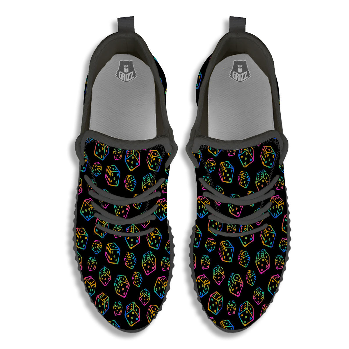 Rainbow Dice Print Pattern Black Walking Shoes-grizzshop