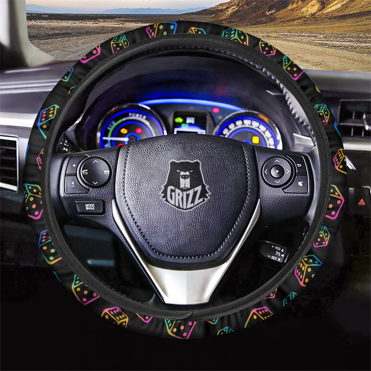 Rainbow Dice Print Pattern Car Steering Wheel Cover-grizzshop