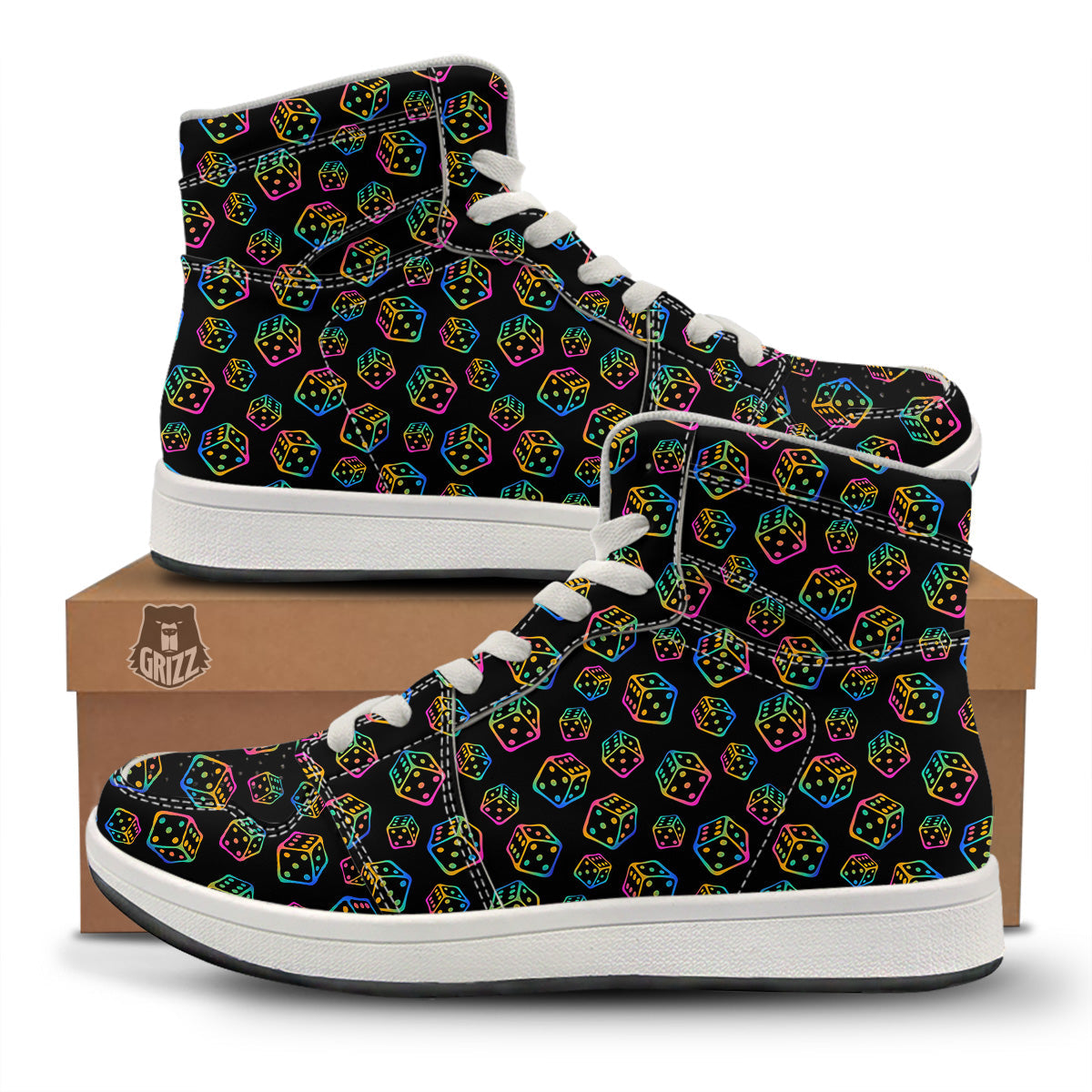 Rainbow Dice Print Pattern High Top Sneakers-grizzshop