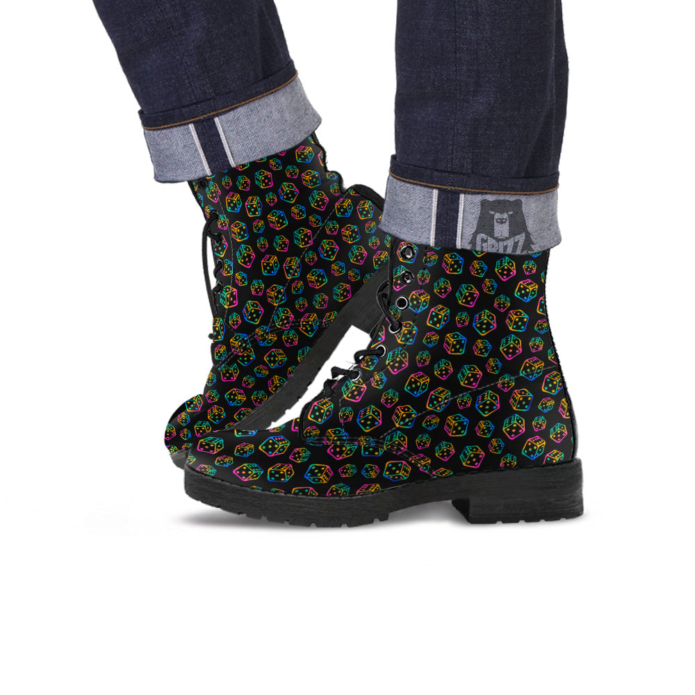 Rainbow Dice Print Pattern Leather Boots-grizzshop