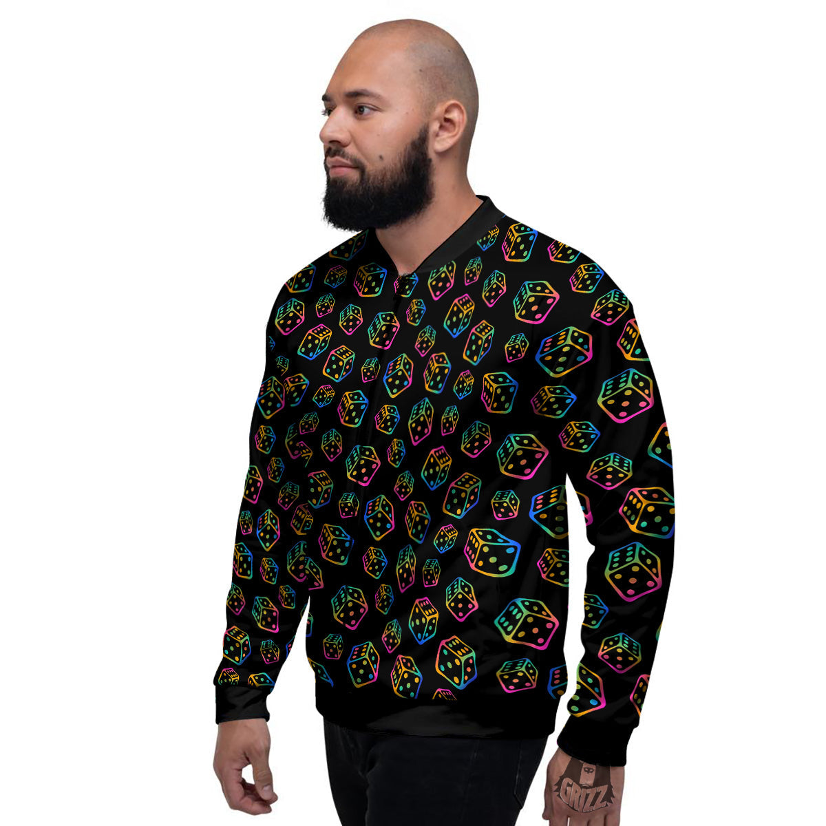 Rainbow Dice Print Pattern Men's Bomber Jacket-grizzshop