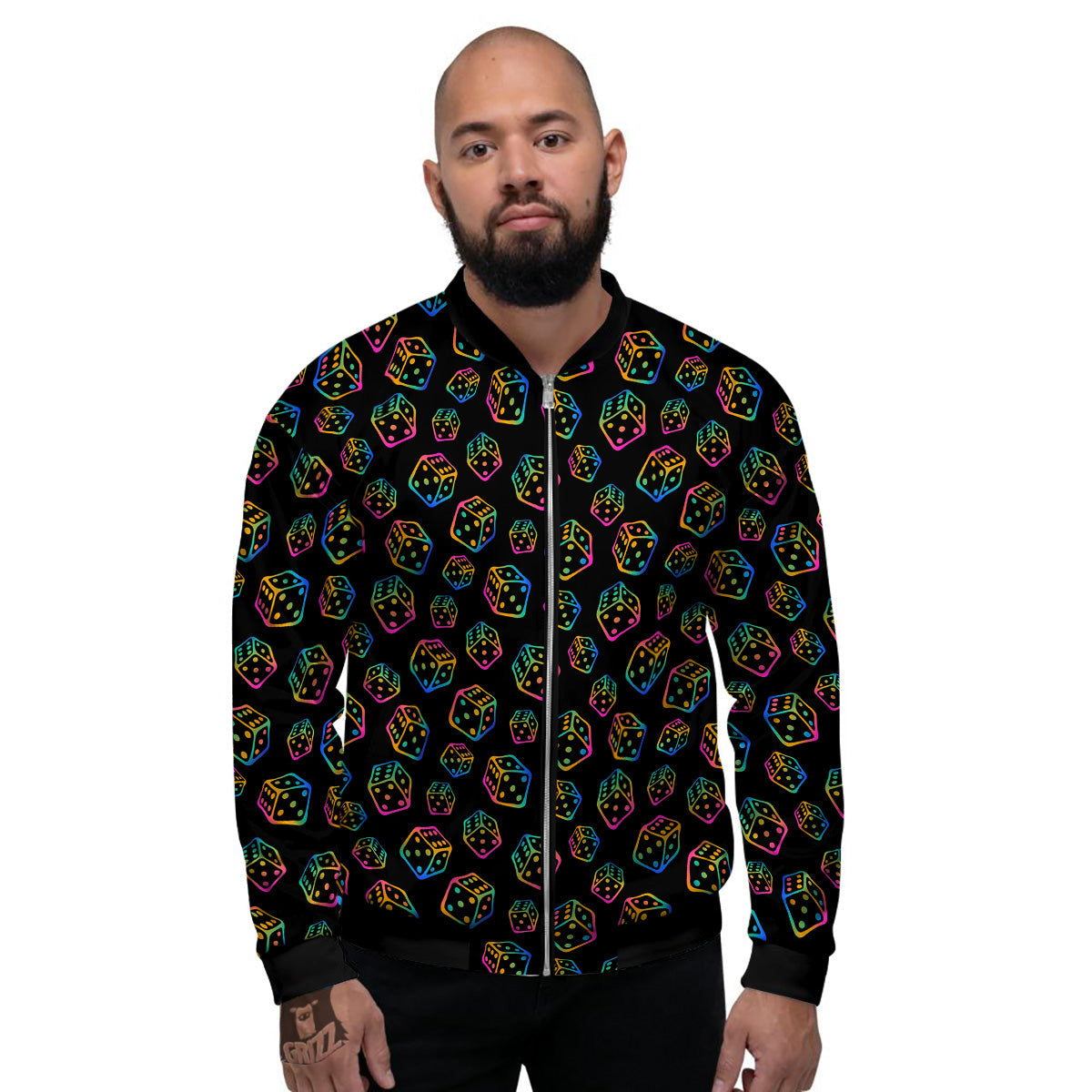 Rainbow Dice Print Pattern Men's Bomber Jacket-grizzshop