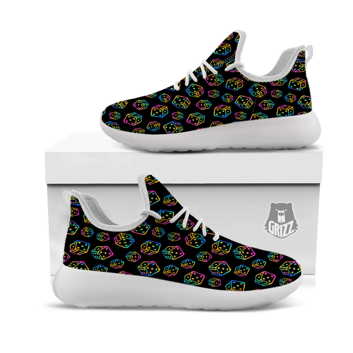 Rainbow Dice Print Pattern White Athletic Shoes-grizzshop