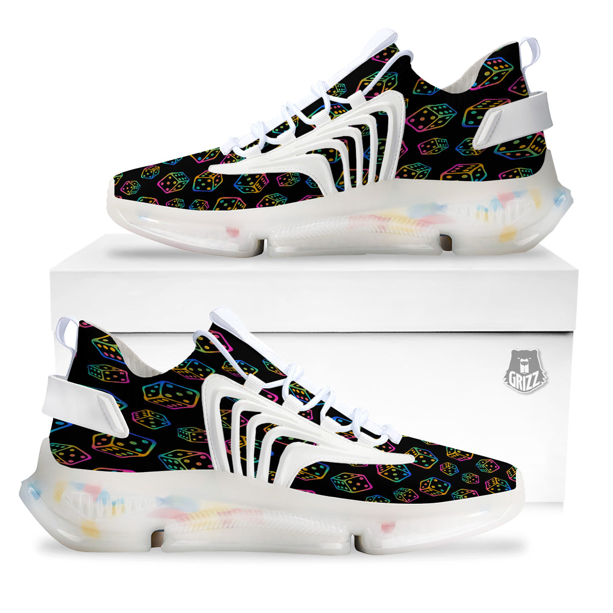 Rainbow Dice Print Pattern White Gym Shoes-grizzshop