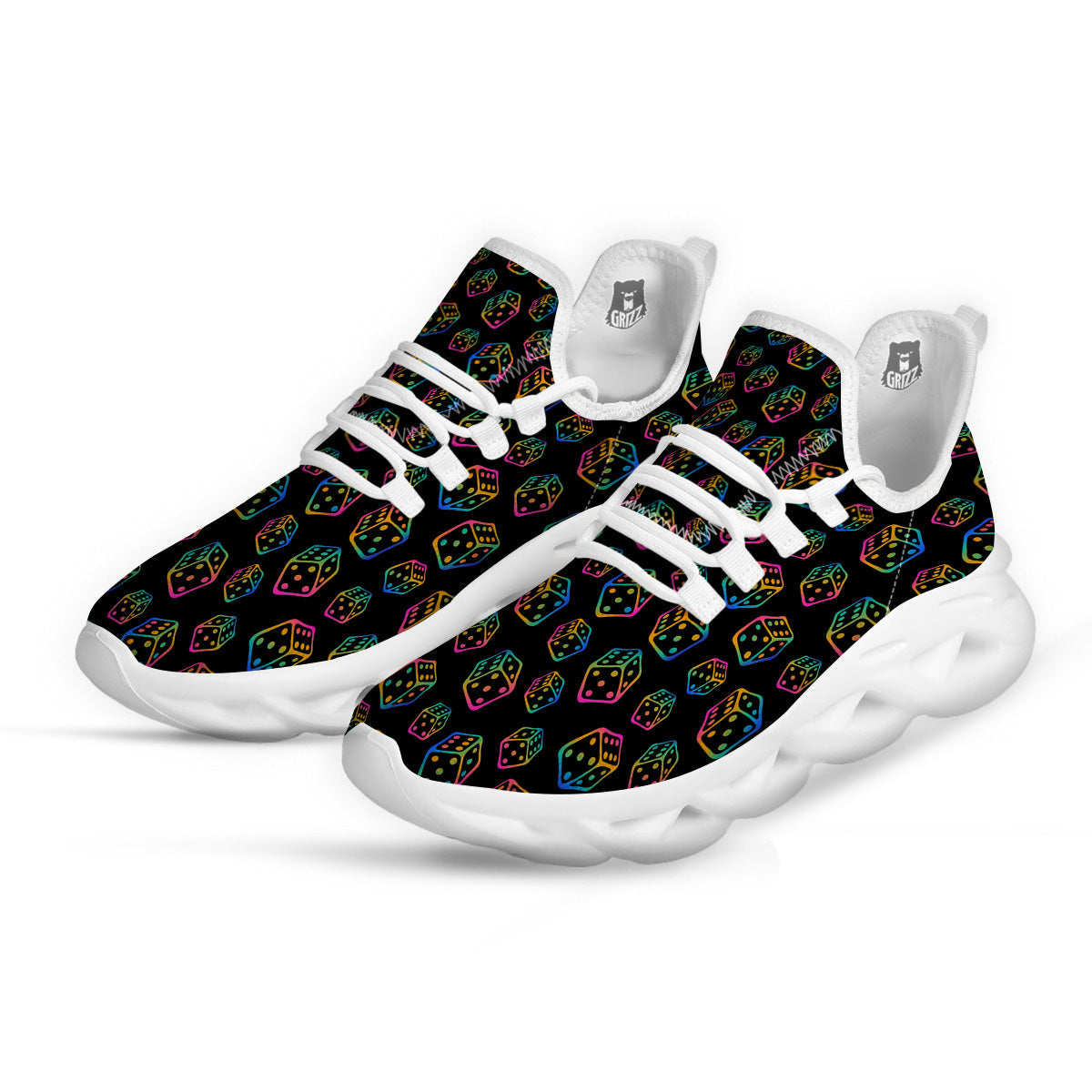 Rainbow Dice Print Pattern White Running Shoes-grizzshop