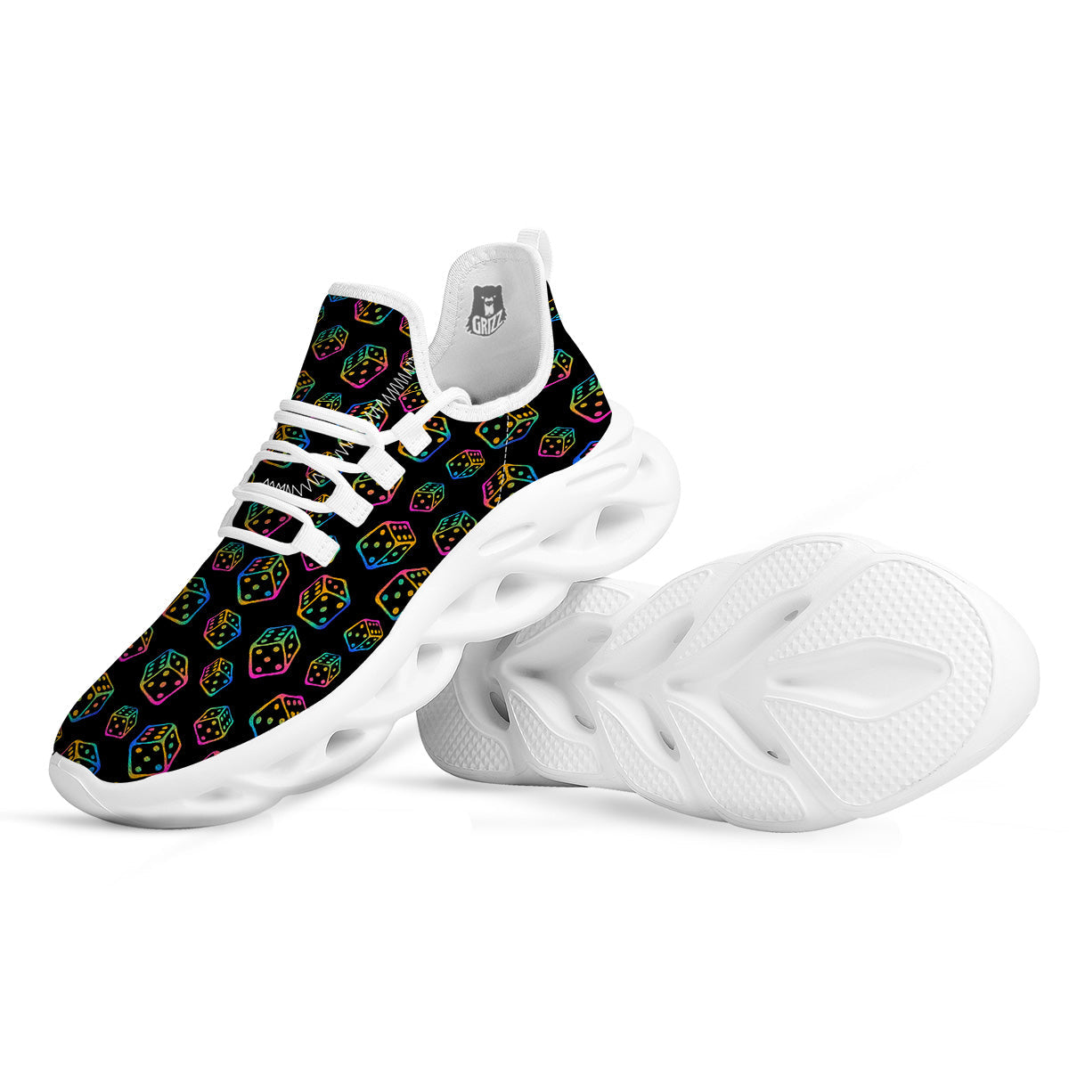 Rainbow Dice Print Pattern White Running Shoes-grizzshop