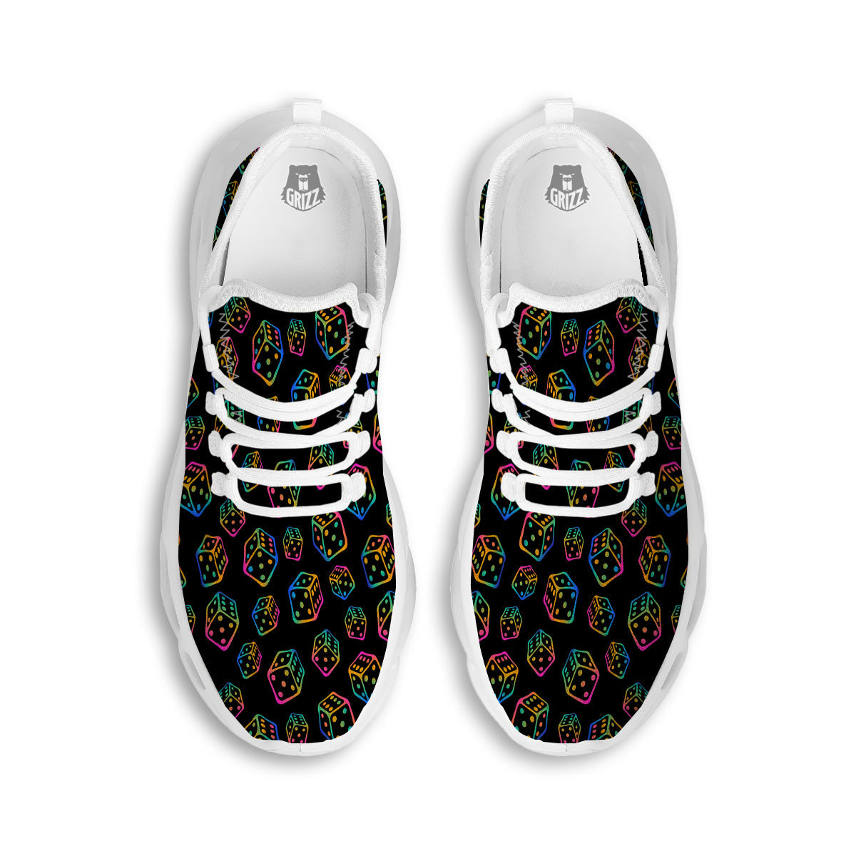 Rainbow Dice Print Pattern White Running Shoes-grizzshop