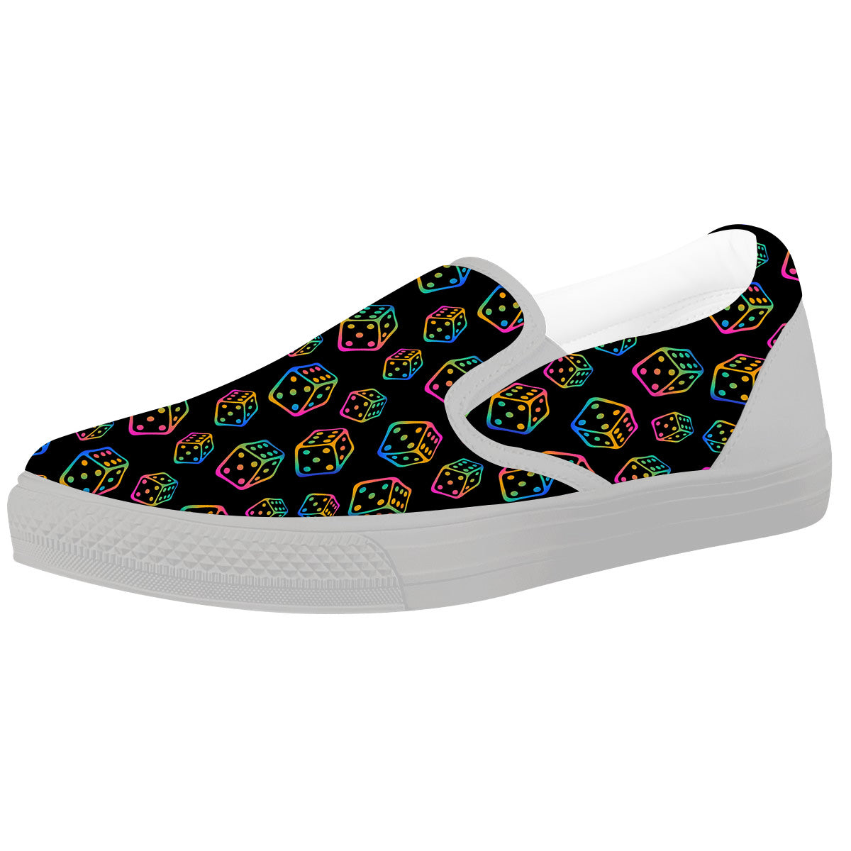 Rainbow Dice Print Pattern White Slip On Shoes-grizzshop