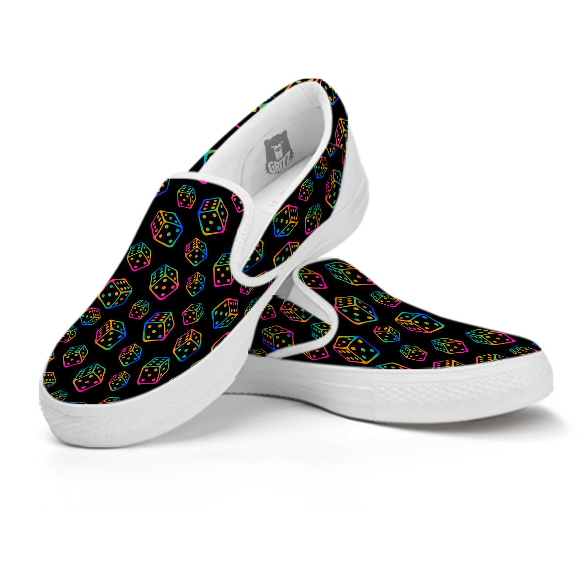 Rainbow Dice Print Pattern White Slip On Shoes-grizzshop