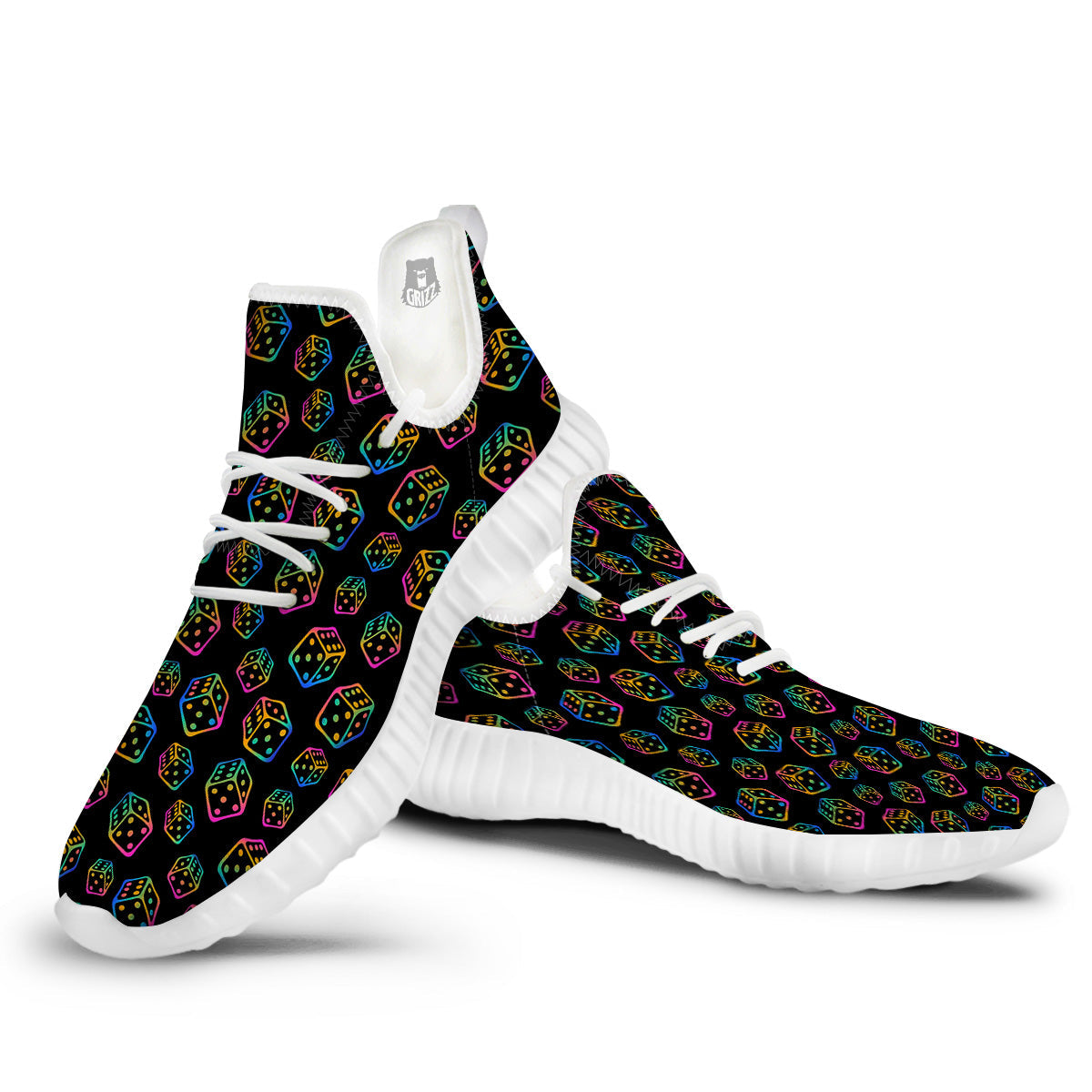 Rainbow Dice Print Pattern White Walking Shoes-grizzshop