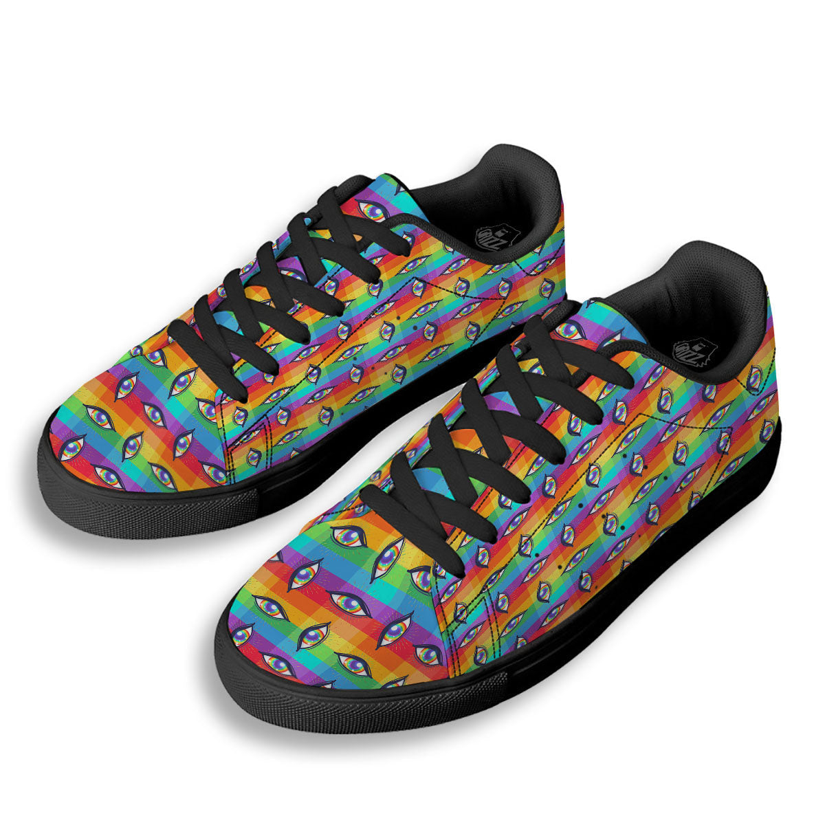 Rainbow Eyes LGBT Pride Print Pattern Black Low Top Sneakers-grizzshop