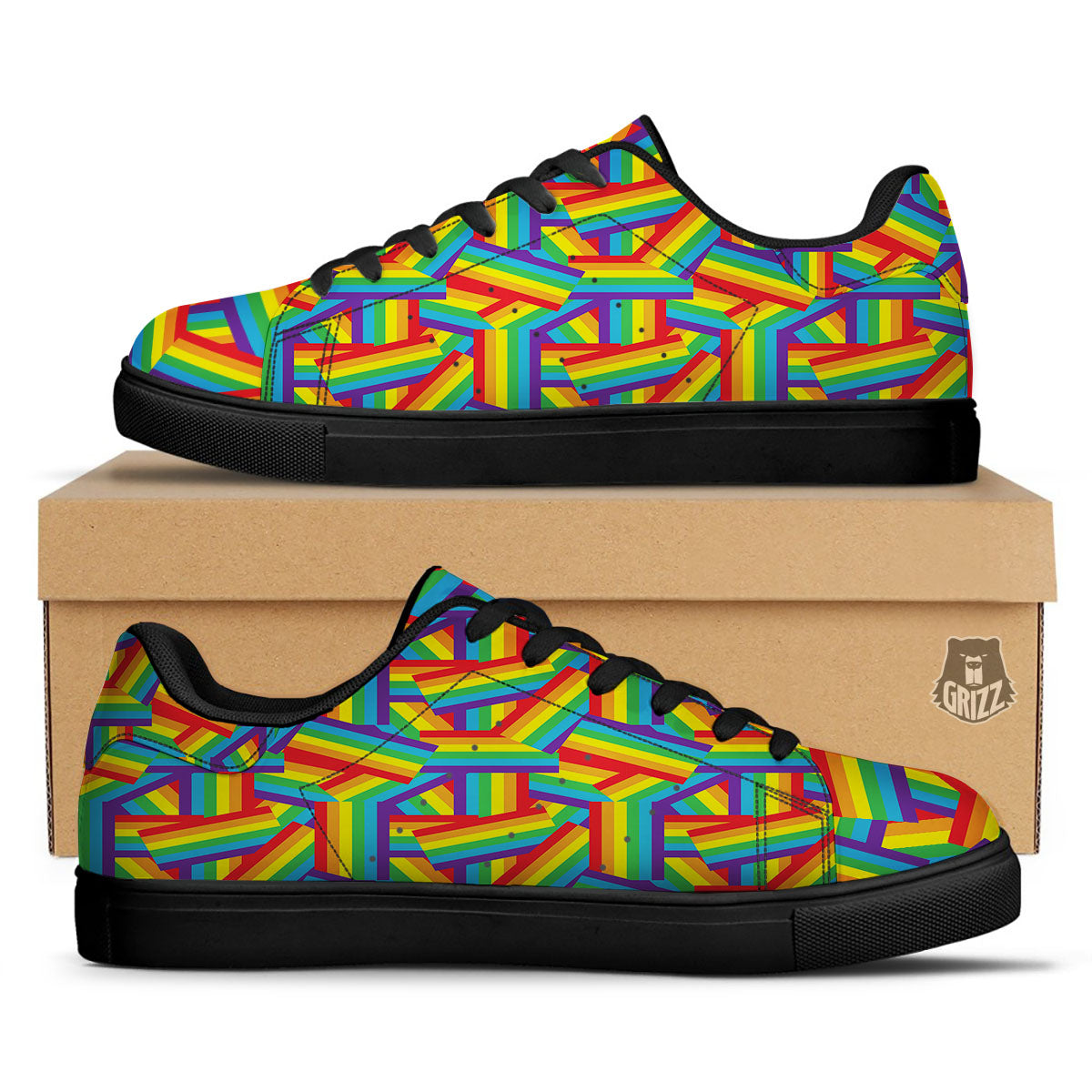 Rainbow Flag LGBT Pride Pattern Black Low Top Sneakers-grizzshop