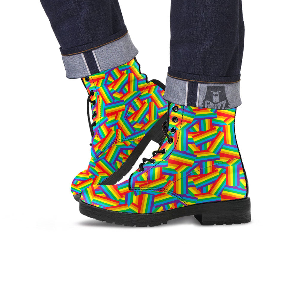 Rainbow Flag LGBT Pride Pattern Leather Boots-grizzshop