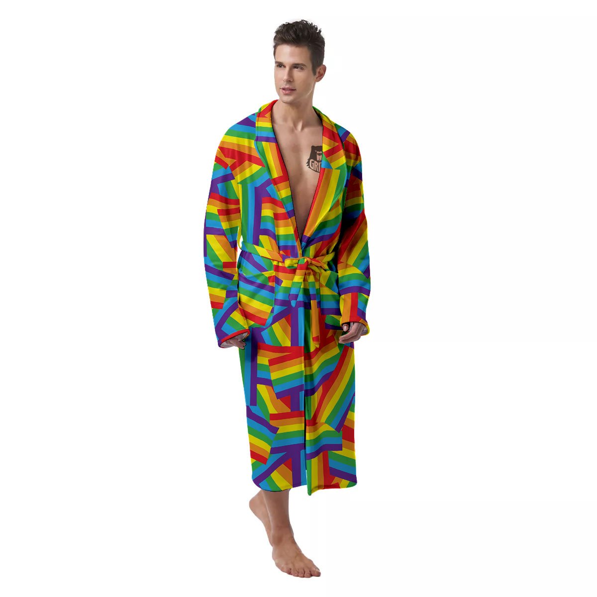 Rainbow Flag LGBT Pride Pattern Men's Robe-grizzshop