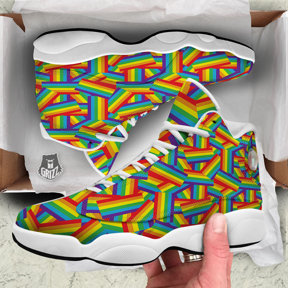 Rainbow Flag LGBT Pride Pattern White Basketball Shoes-grizzshop