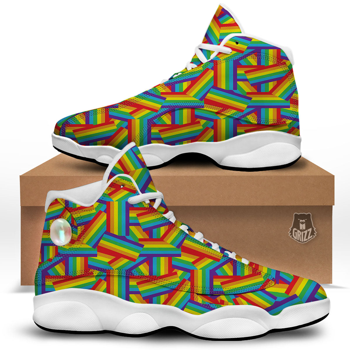 Rainbow Flag LGBT Pride Pattern White Basketball Shoes-grizzshop