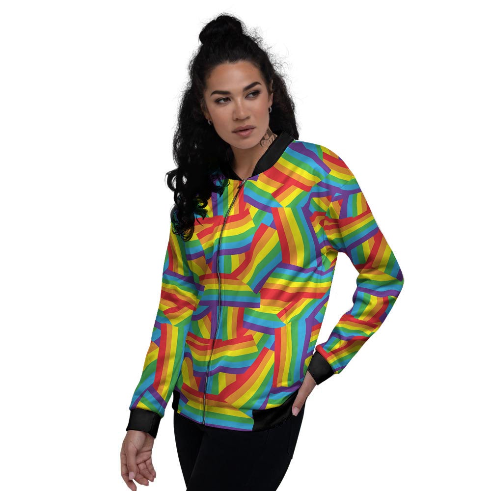 Rainbow Flag LGBT Pride Pattern Women's Bomber Jacket-grizzshop