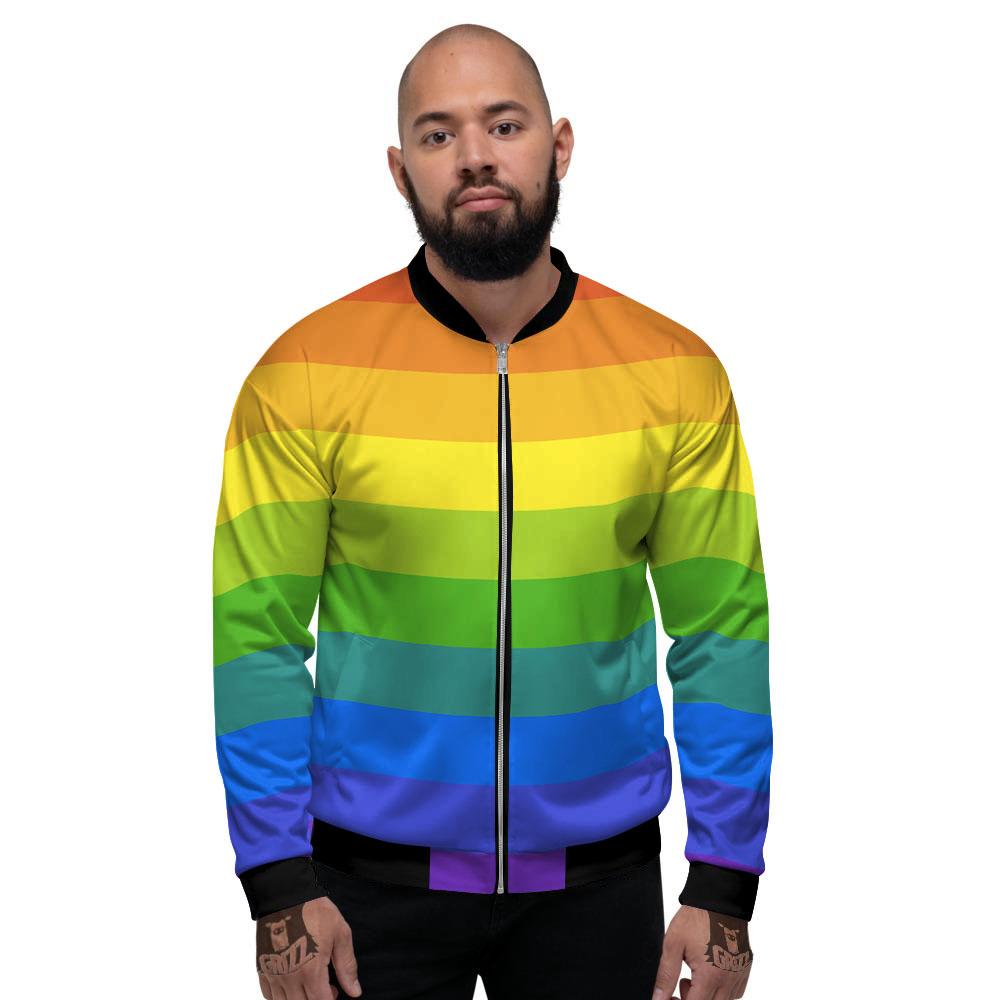 Rainbow Flag LGBT Pride Print Men's Bomber Jacket-grizzshop