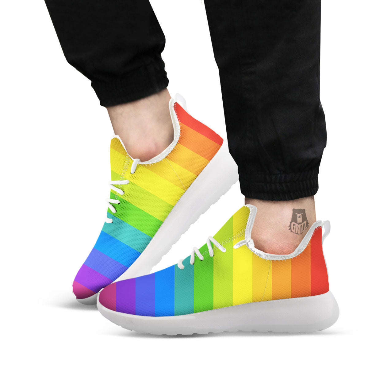 Rainbow Flag LGBT Pride Print White Athletic Shoes-grizzshop