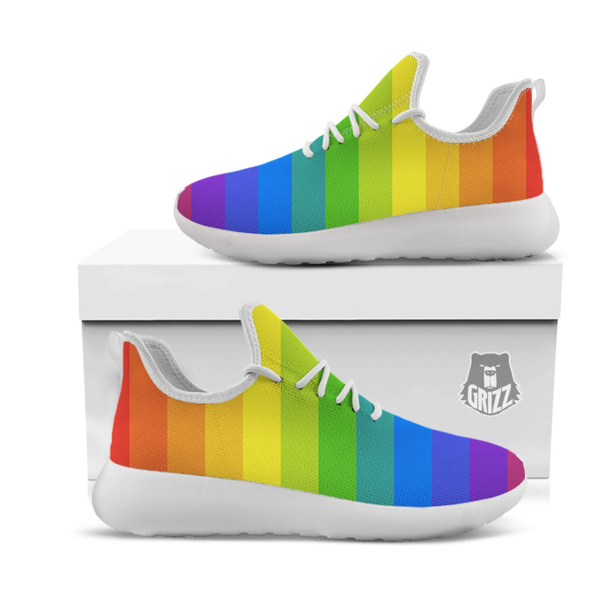 Rainbow Flag LGBT Pride Print White Athletic Shoes-grizzshop